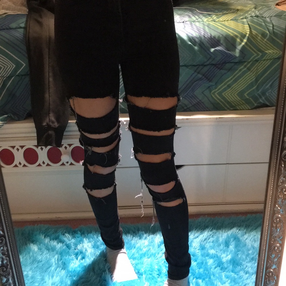 high waisted black ripped jeans